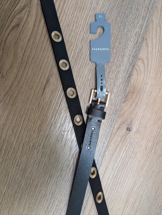 All Saints Accessories - All Saints Textured Eyelet Belt Black Brass Leather XL NWT
